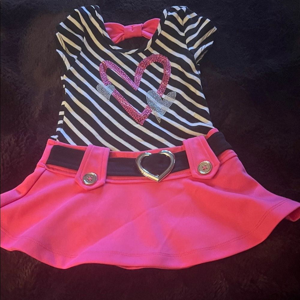 Lilt Black and White Striped Dress with Pink Skirt